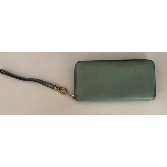 Fossil Emma Large Zip Clutch Steel Blue Wristlet Leather Wallet RFID New READ - Picture 5 of 14